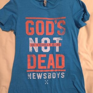 NEWSBOYS Concert Tee, Women's Large, Pretty Blue With Red And White Letters